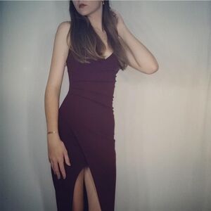 Wine red long v-neck dress xxs-xs